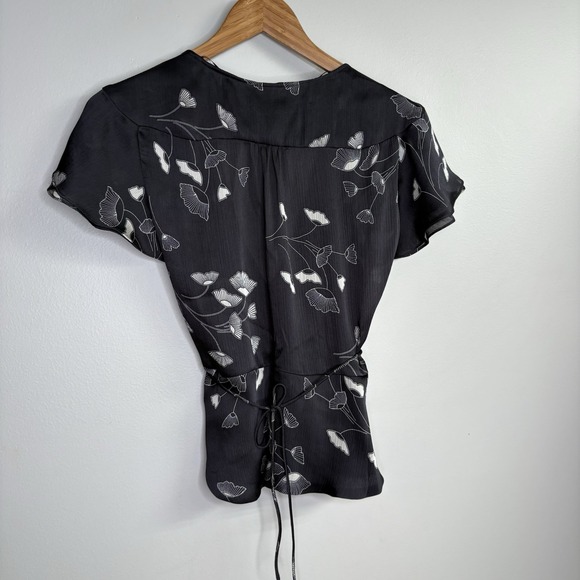 Zara Womens Top Large Black White Floral Wrap Flutter Y2K Peplum Whimsigoth - Picture 7 of 11